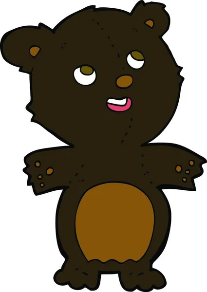 Desenho Animado Pequeno Urso Preto Feliz —  Vetores de Stock