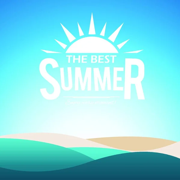 Літній Плакат Морськими Хвилями Піски Пляж Небо — стоковий вектор