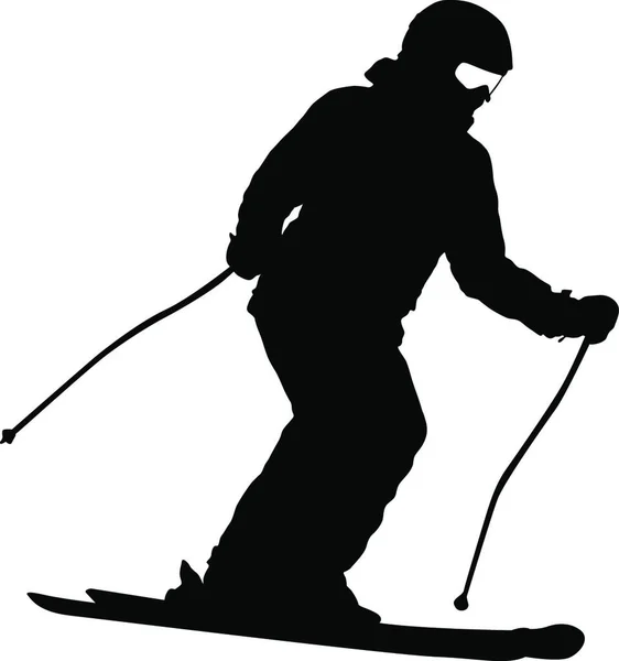 Dağ Kayakçısı Yamaçtaki Spor Siluetini Hızla Iniyor Dağ Kayakçısı Eğik — Stok Vektör