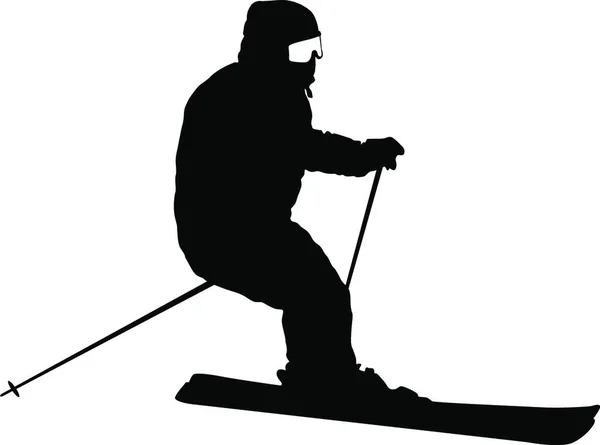 Dağ Kayakçısı Yamaçtaki Spor Siluetini Hızla Iniyor Dağ Kayakçısı Eğik — Stok Vektör