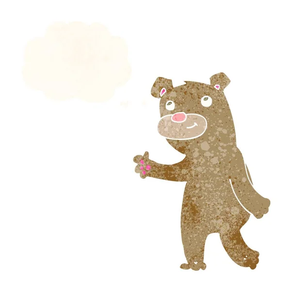 Karikatur Glücklich Winkender Bär Mit Gedankenblase — Stockvektor