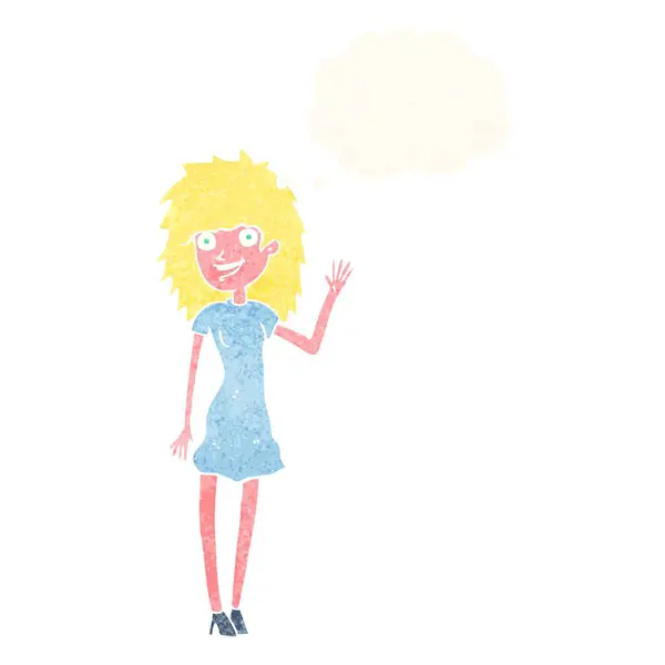 Мультфильм Счастливой Женщине Ждущей Мыльного Пузыря — стоковый вектор