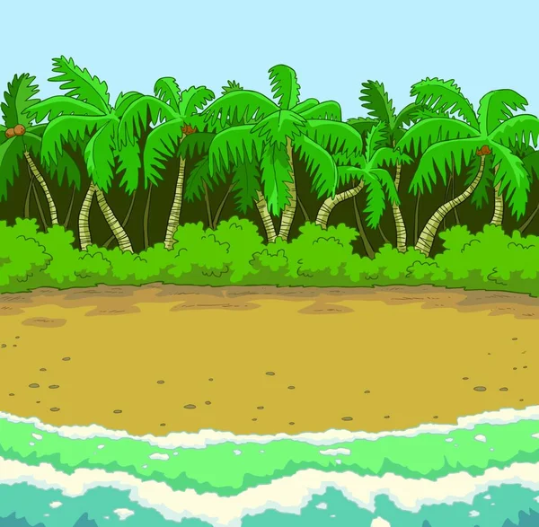 Plage Tropicale Avec Illustration Vectorielle Palmiers — Image vectorielle