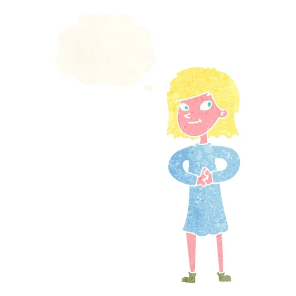 Dessin Animé Femme Heureuse Avec Bulle Pensée — Image vectorielle