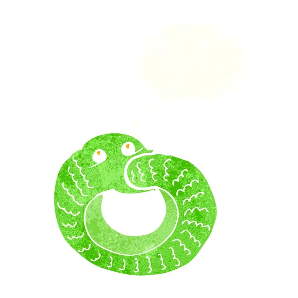 Serpent Dessin Animé Manger Queue Avec Bulle Pensée — Image vectorielle