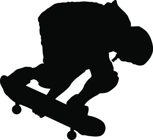 Zwart Silhouet Van Een Atleet Skateboarder Een Sprong Zwart Silhouet — Stockvector