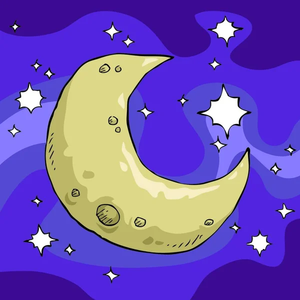Σελήνη Στο Φόντο Νυχτερινό Ουρανό Διανυσματική Απεικόνιση — Διανυσματικό Αρχείο