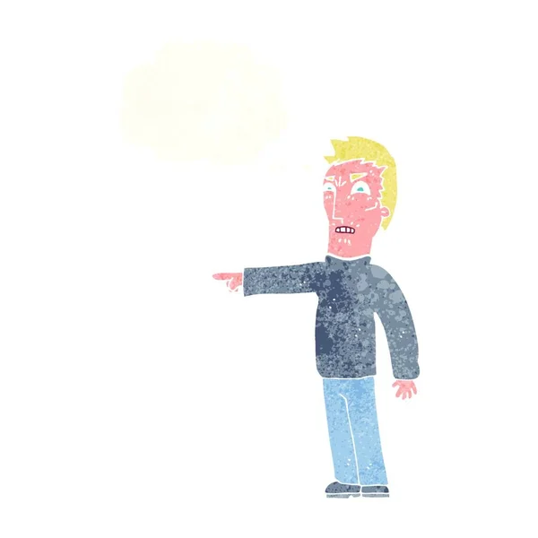Karikatur Wütender Mann Zeigt Mit Gedankenblase — Stockvektor