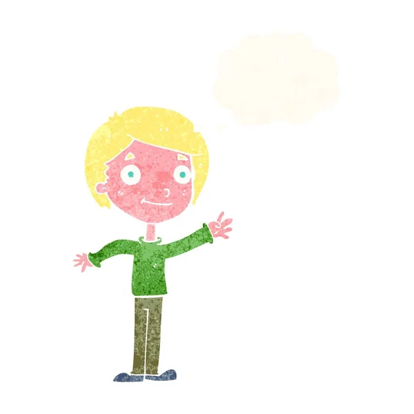Karikatur Glücklicher Junge Mit Gedankenblase — Stockvektor