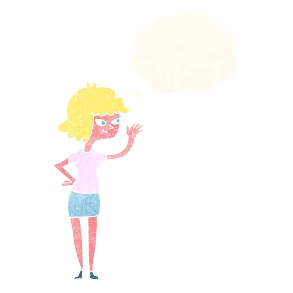 Cartoon Freundliches Mädchen Winkt Mit Gedankenblase — Stockvektor