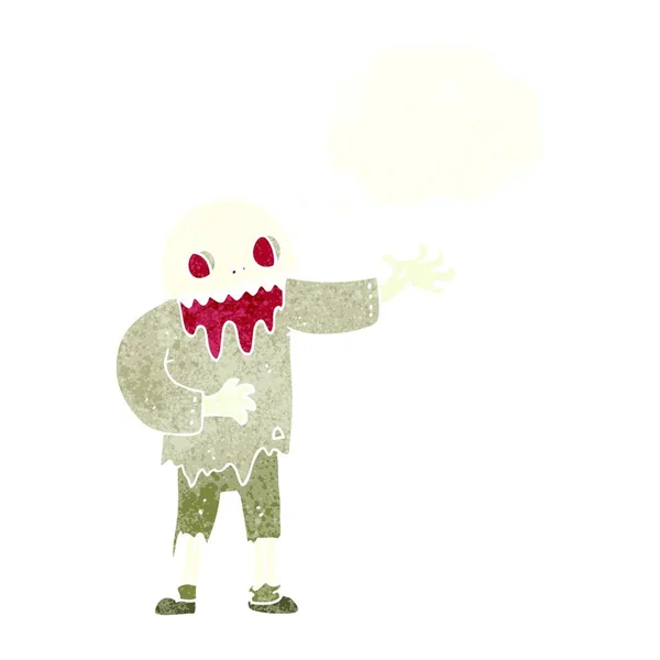 Zombie Effrayant Dessin Animé Avec Bulle Pensée — Image vectorielle