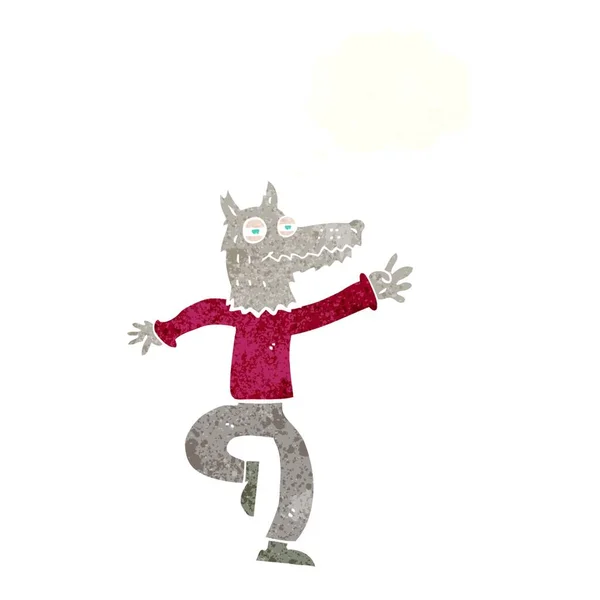 Dibujos Animados Hombre Lobo Feliz Con Burbuja Pensamiento — Archivo Imágenes Vectoriales