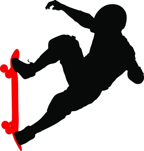 Silhouette Noire Skateboarder Athlète Saut Silhouette Noire Skateboarder Athlète Dans — Image vectorielle