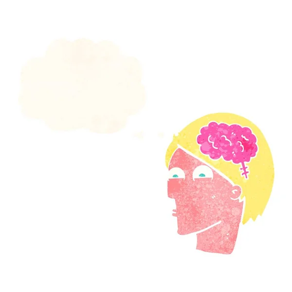 Tête Dessin Animé Avec Symbole Cerveau Avec Bulle Pensée — Image vectorielle