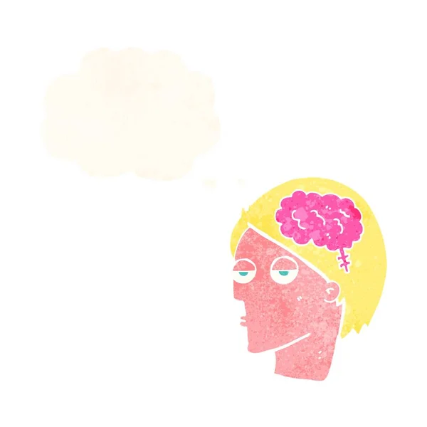 Kepala Kartun Dengan Simbol Otak Dengan Pikiran Gelembung - Stok Vektor