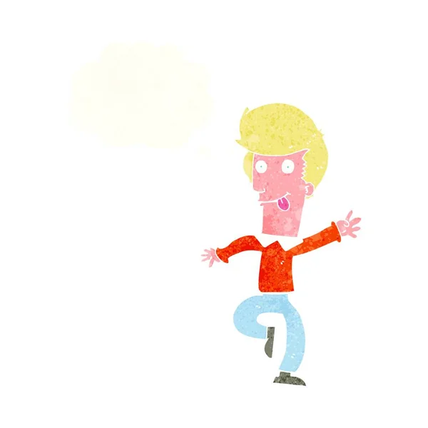 Cartoon Mann Tanzt Mit Gedankenblase — Stockvektor