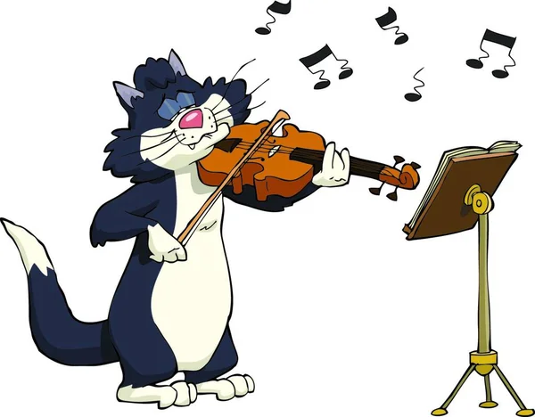 Cartoon Katze Spielt Violin Vektor Illustration — Stockvektor