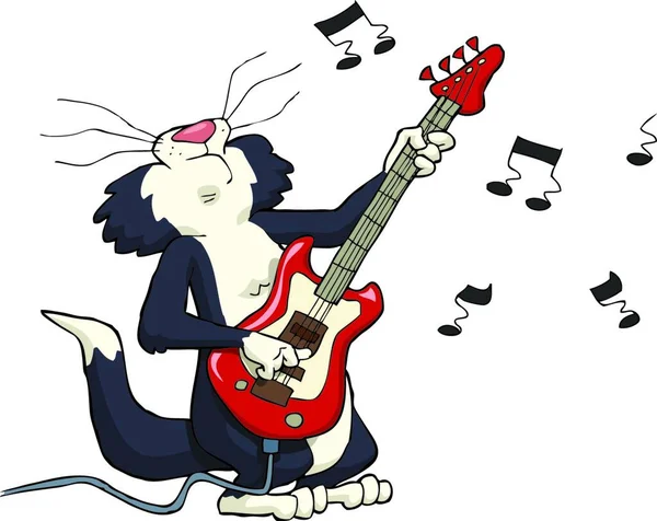 Katt Spela Elektrisk Gitarr Vektor Illustration — Stock vektor