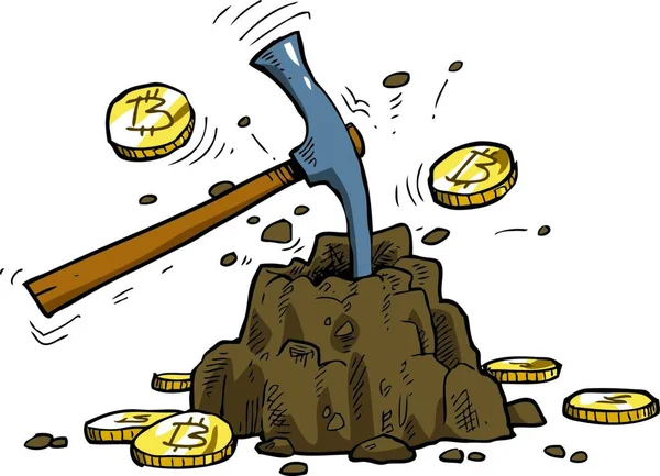 Bitcoin Mining Auf Weißem Hintergrund — Stockvektor