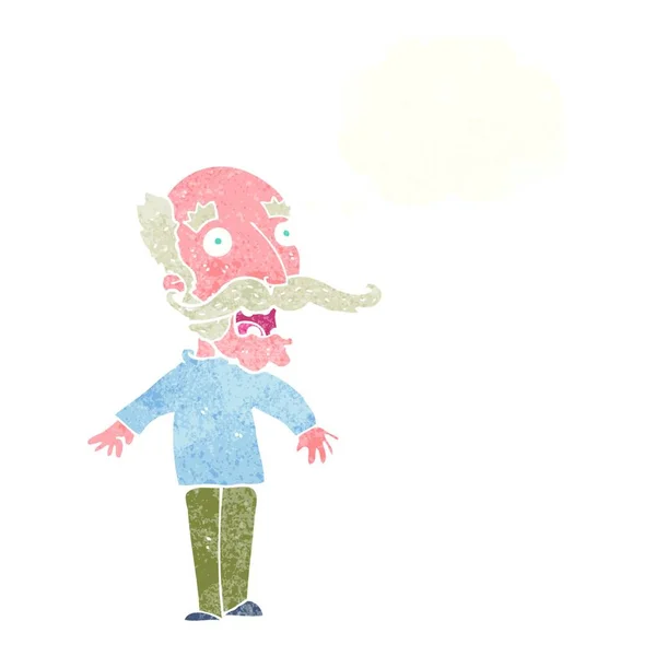 Cartoon Oude Man Hijgend Verrassing Met Gedachte Zeepbel — Stockvector