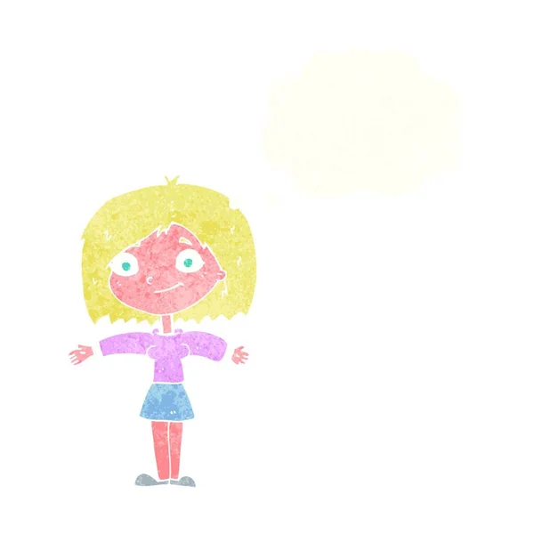 Dibujos Animados Chica Feliz Con Burbuja Pensamiento — Vector de stock
