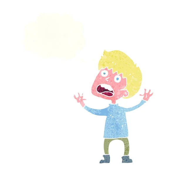 Karikatur Gestresster Junge Mit Gedankenblase — Stockvektor
