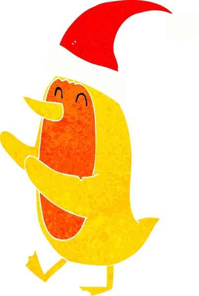 Cartoon Vogel Mit Weihnachtsmütze — Stockvektor