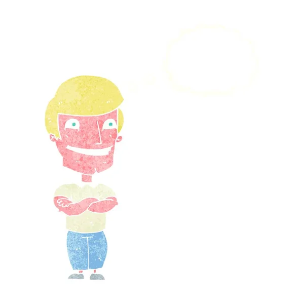 Dibujos Animados Sonriendo Hombre Con Burbuja Pensamiento — Vector de stock