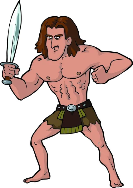 卡通涂鸦古代战士与剑矢量图解 — 图库矢量图片