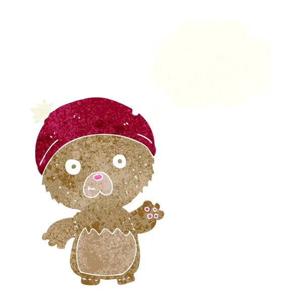 Cartoon Cute Teddy Bear Hat Thought Bubble — Stock Vector