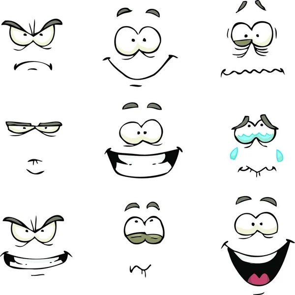 Cartoon Doodle Set Bandes Dessinées Visage Vecteur Illustration — Image vectorielle