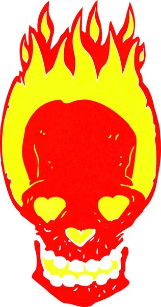 Dessin Animé Crâne Flamboyant Avec Amour Coeur Yeux — Image vectorielle