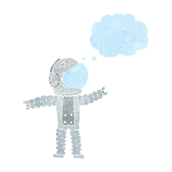 Astronauta Dibujos Animados Llegar Con Burbuja Pensamiento — Vector de stock