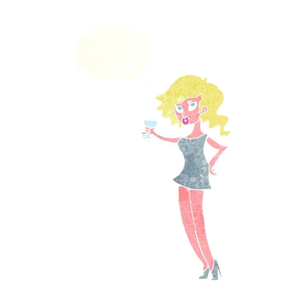 Mujer Dibujos Animados Fiesta Con Burbuja Pensamiento — Vector de stock