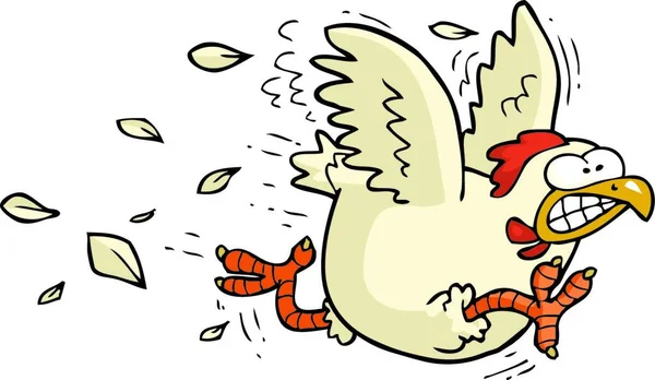 白い背景のベクトル図で鶏を実行している漫画のドア 鶏の漫画 — ストックベクタ