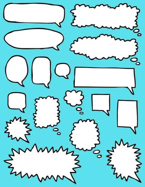 Doodle Lege Witte Spraakbellen Een Blauwe Achtergrond Vector Illustratie Doodle — Stockvector