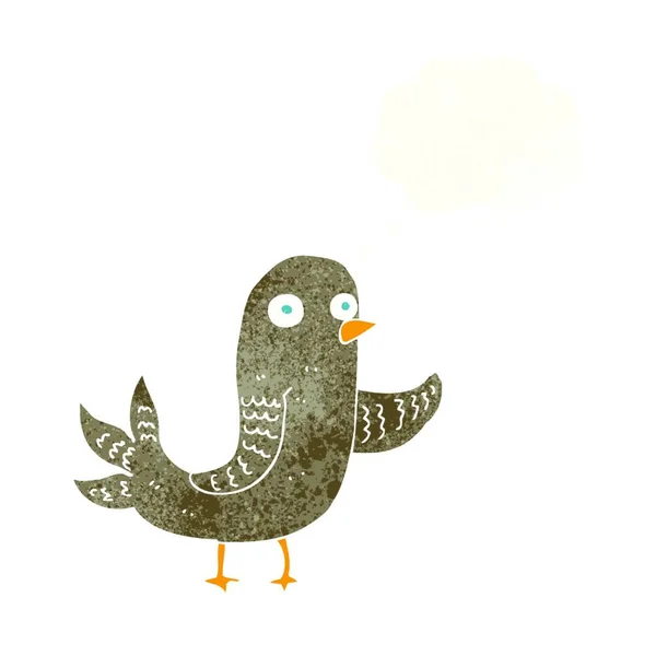 Dibujos Animados Agitando Pájaro Con Burbuja Pensamiento — Vector de stock