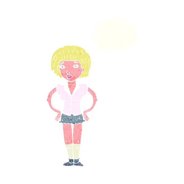 Mujer Dibujos Animados Con Las Manos Las Caderas Con Burbuja — Archivo Imágenes Vectoriales
