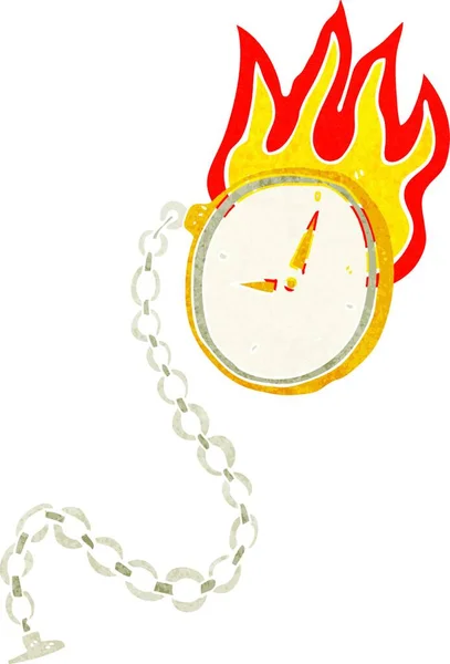 Cartoon Flammende Uhr Illustration Auf Weißem Hintergrund — Stockvektor