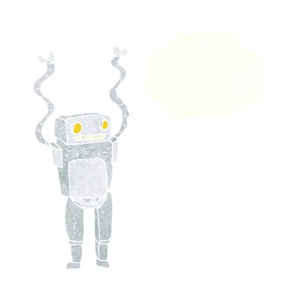 Cartoon Grappig Robot Met Gedachte Zeepbel — Stockvector