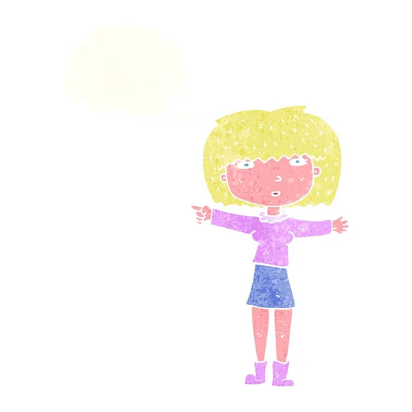 Cartoon Mädchen Zeigt Mit Gedankenblase — Stockvektor