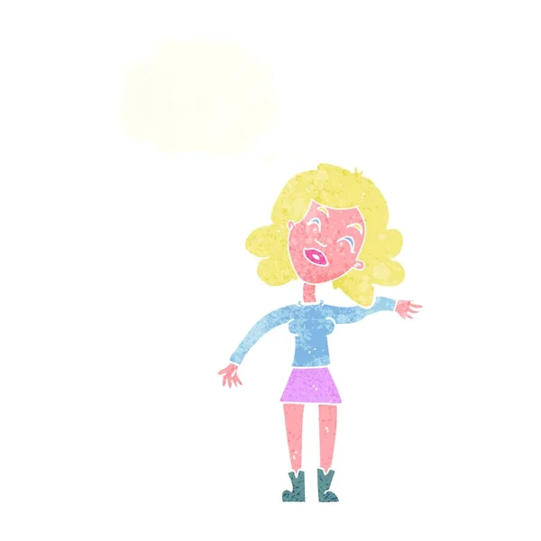 Cartone Animato Donna Solo Scherzando Con Bolla Pensiero — Vettoriale Stock
