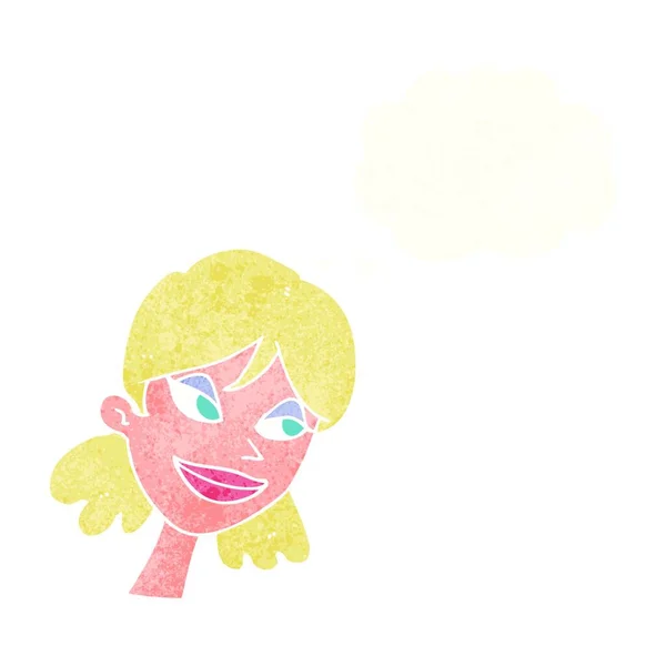 Dibujos Animados Cara Femenina Feliz Con Burbuja Pensamiento — Archivo Imágenes Vectoriales