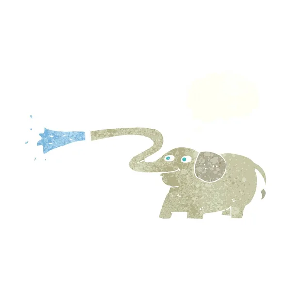 Dessin Animé Éléphant Éjacule Eau Avec Bulle Pensée — Image vectorielle