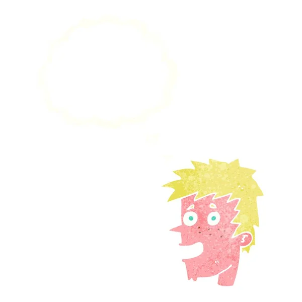 卡通人物快乐的男孩面对着思想泡沫 — 图库矢量图片
