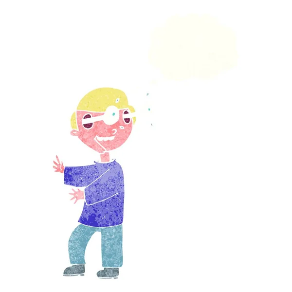 Καρτούν Αγόρι Σκάει Έξω Μάτια Φούσκα Σκέψης — Διανυσματικό Αρχείο