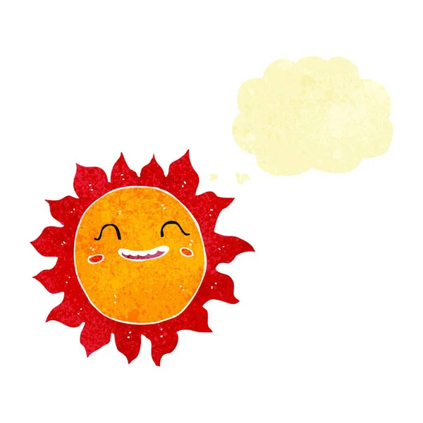 Desenho Animado Sol Feliz Com Bolha Pensamento — Vetor de Stock