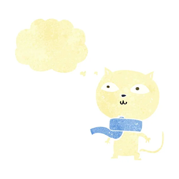 Divertido Gato Dibujos Animados Con Bufanda Con Burbuja Pensamiento — Vector de stock