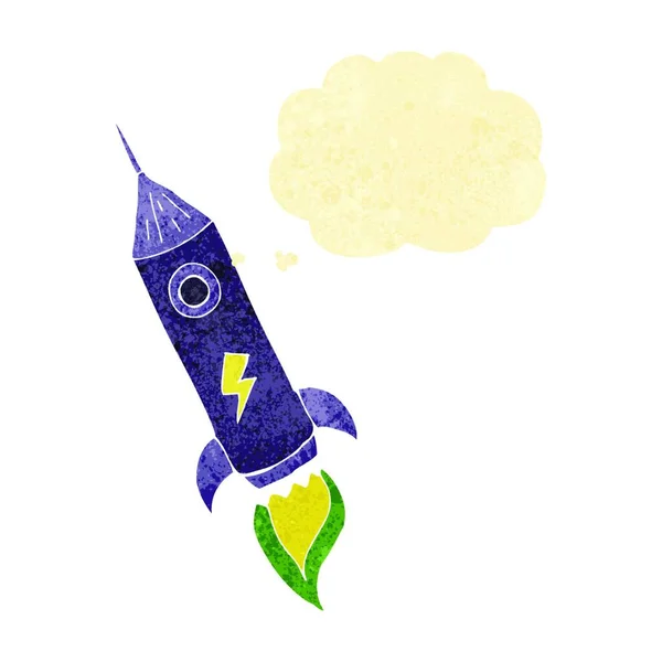 Cohete Espacial Dibujos Animados Con Burbuja Pensamiento — Vector de stock