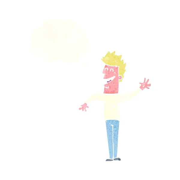 Karikatur Glücklicher Mann Winkt Mit Gedankenblase — Stockvektor